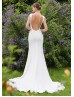 Beaded Ivory Satin Open Back Sexy Mermaid Wedding Dress